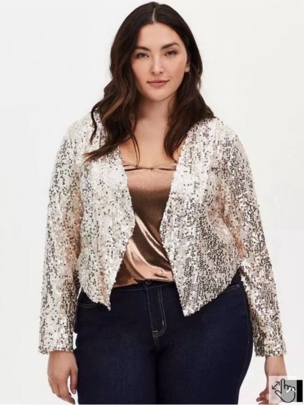 Torrid 1 Rose Gold Sequin Blazer Size 14 16 Curvy Girl Party Blazer glam